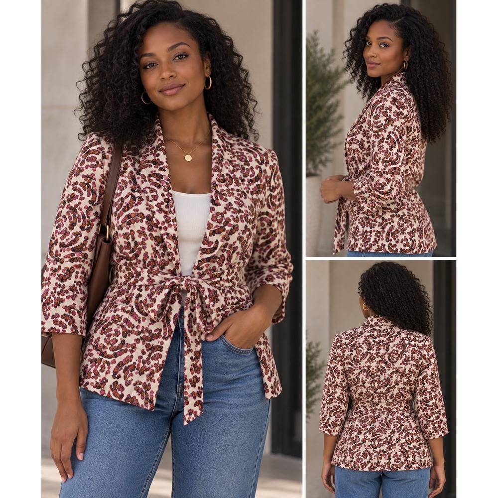 Cupcakes & Cashmere Blazer Jacket Medium Floral Paisley Belted Open Front